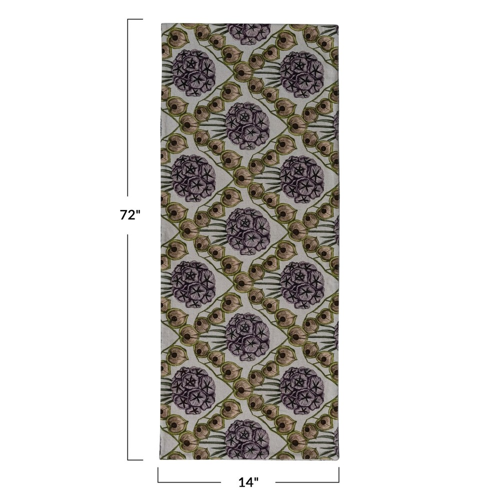 Creative Co-Op Cotton and Linen Printed Table Runner with Flower Pattern, Mul...