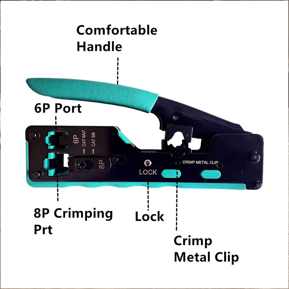 Pass Through Crimp Tool Kit Ethernet Crimper Cat5/ Cat5e/Cat6/Cat6A/Cat7