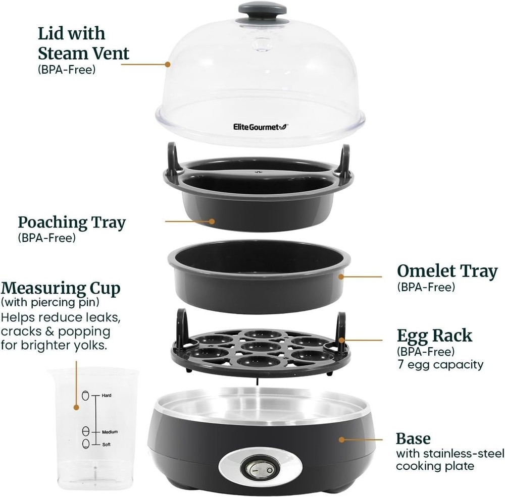Compact Charcoal Grey Egg Cooker - Perfect for Soft, Medium, & Hard Boiled Eggs