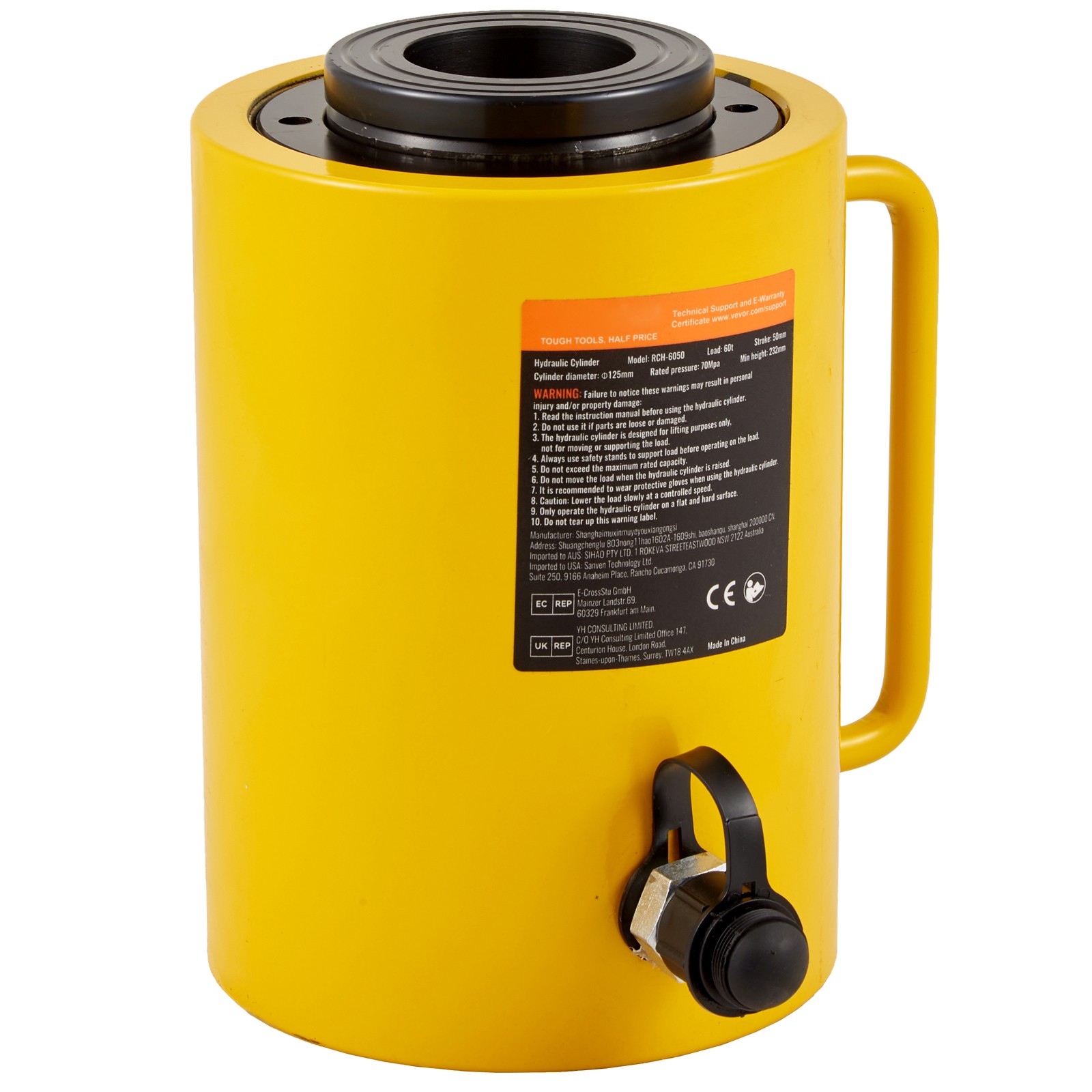 VEVOR 60 Ton 50mm / 4in Stroke Hollow Plunger Hydraulic Cylinder Jack