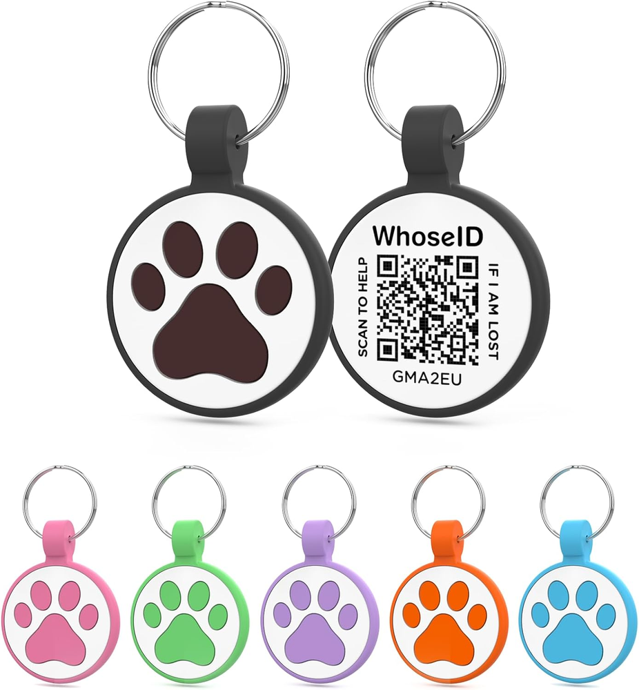 QR Code Cat Tag, Modifiable Profile, Silicone, Lightweight, 1", Black