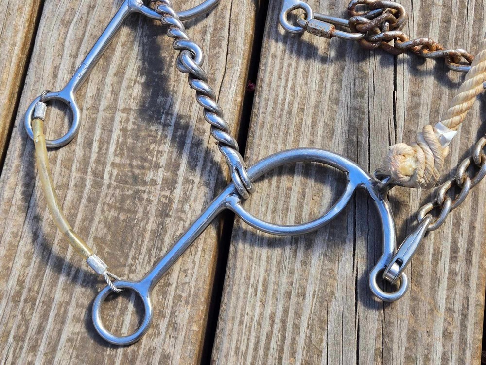 CC MAKER MARKED Size 5" Twisted Gag Rope Nose Western Combination Bit Hack Combo