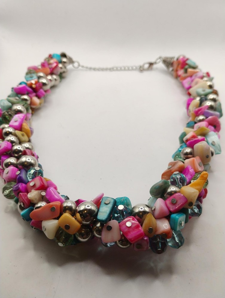 Stone Shell Multicolor Chunky Beaded Statement Necklace Pastel Hued