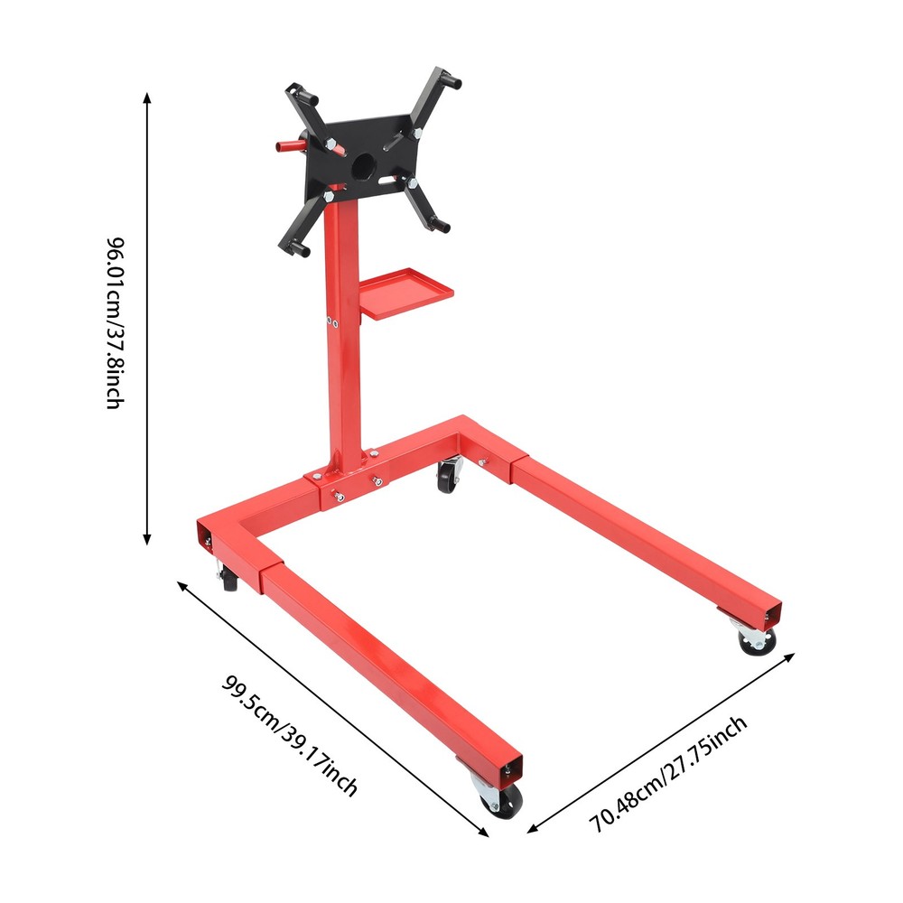 360° Rotating Engine Stand 1250lbs Capacity Red Engine Mount W/ Tray & 4* Wheels