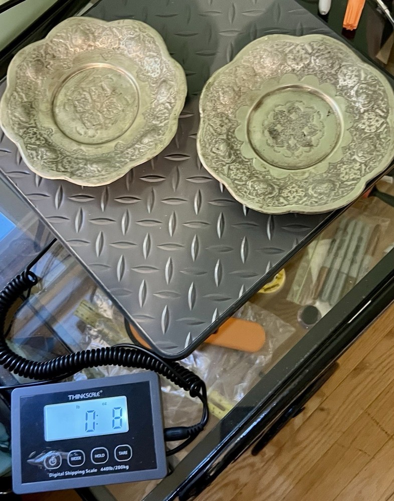 Middle Eastern Vintage 1940s Set Of 2 Silverplated Footed Repousse Plates, 6.5”