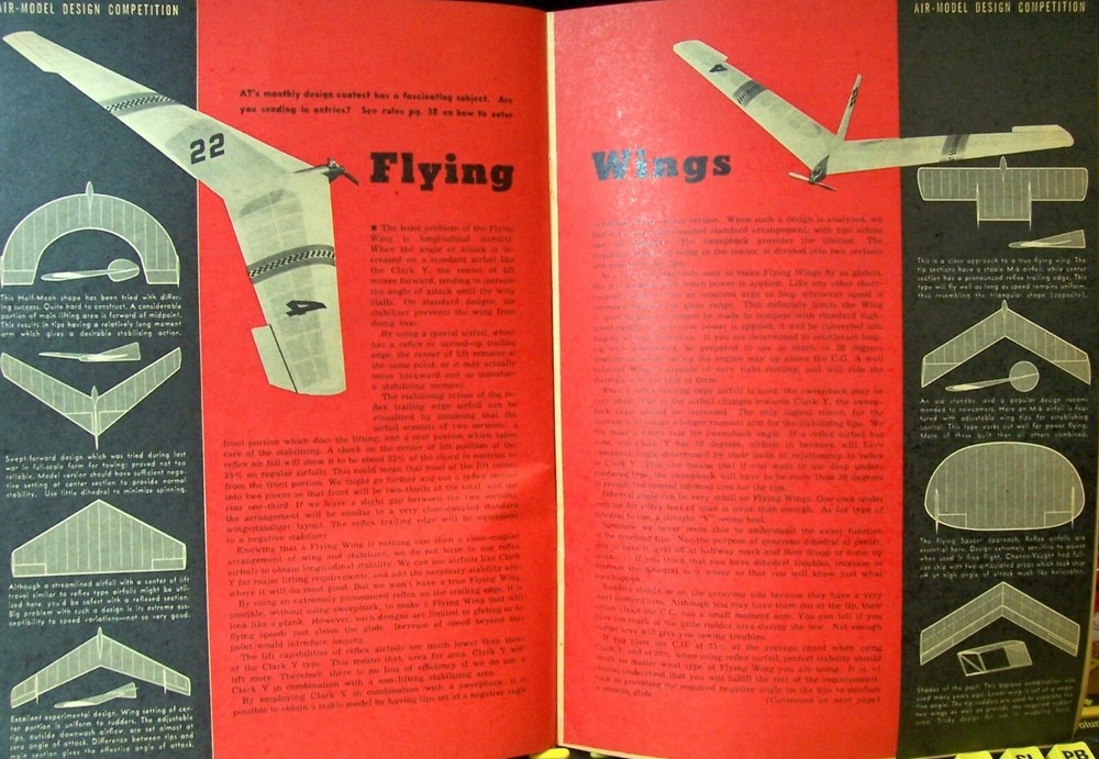 Air Trails FLYING WING PLAN & Patterns for a 55" Span Powered FF Model Airplane