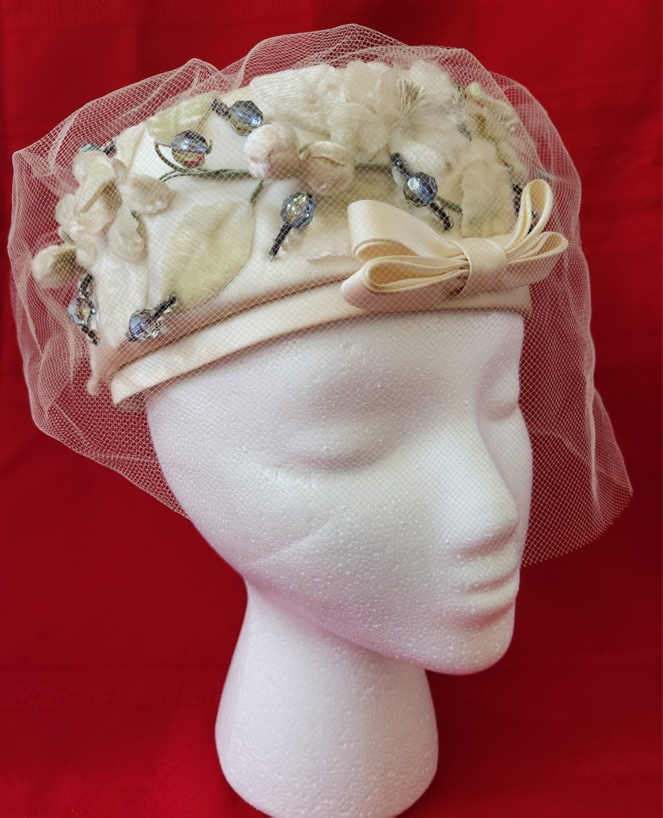Vtg Don Anderson New York Halle Bros Union Made Woman Pillbox Floral Hat Netting