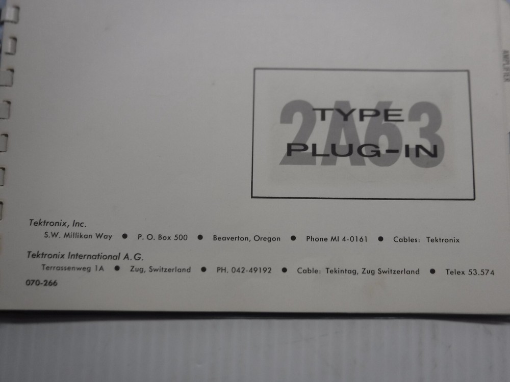 Tektronix 2A63 Type Plug-In Manual 070-266