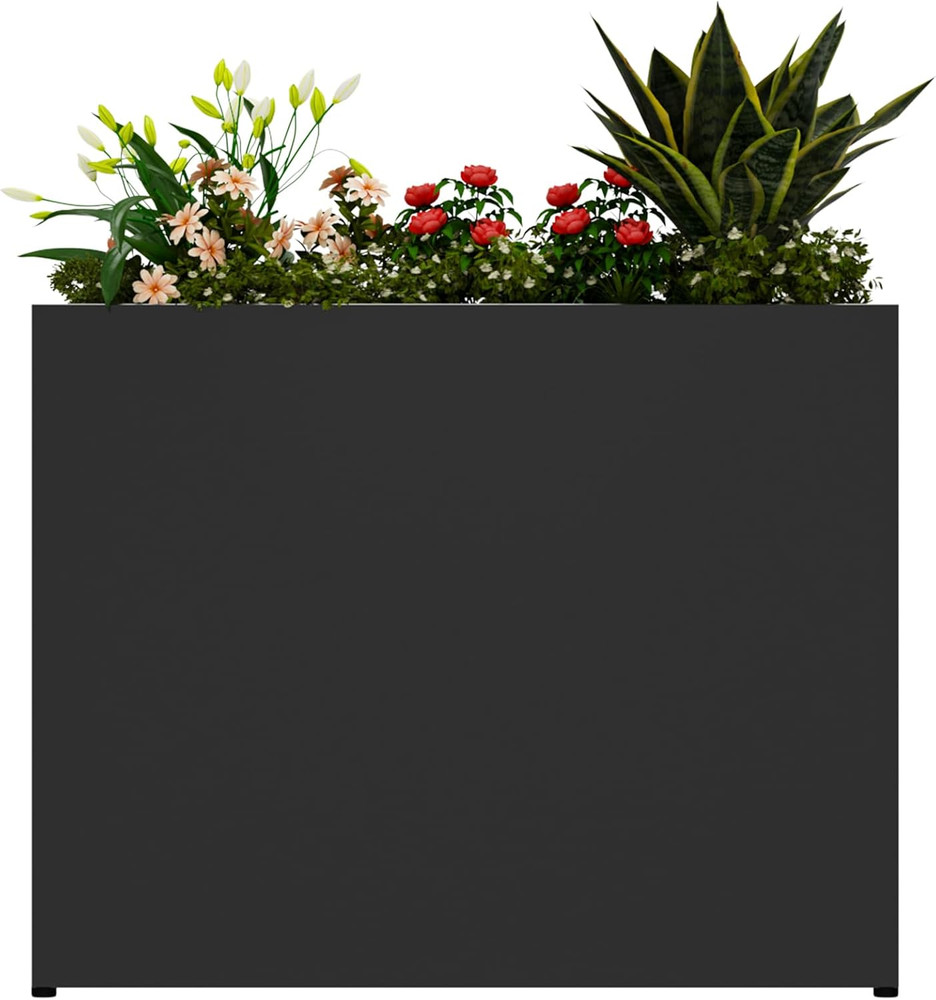 Durable 38" Black Galvanized Steel Planter Box - Easy Assembly & Adjustable Feet