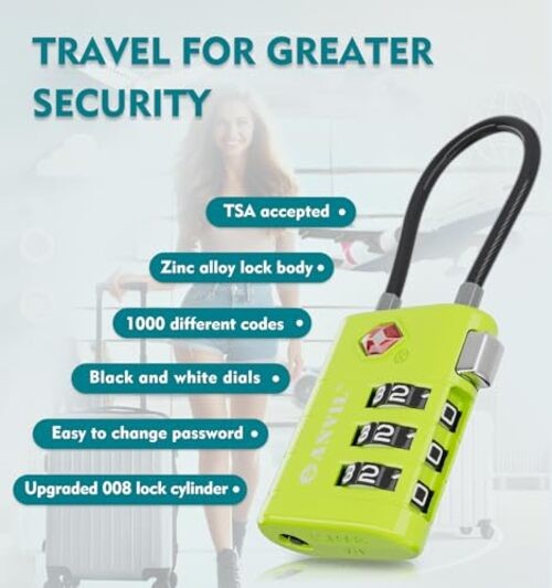 TSA Approved Luggage Locks – High Security TSA008 Combination 2 GRASS GREEN
