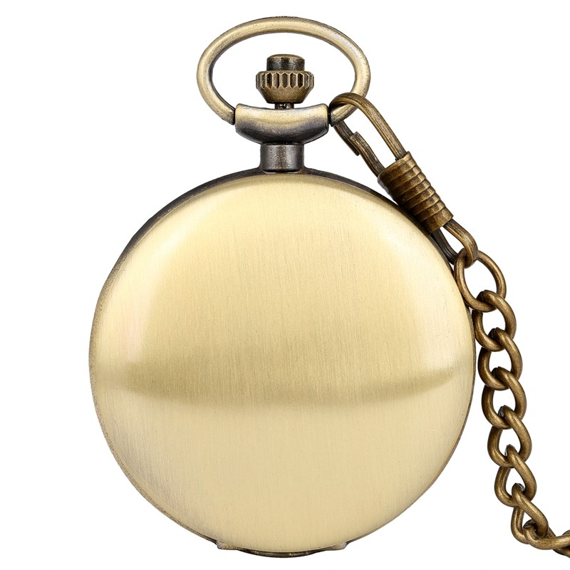 Vintage Style Bronze Pocket Watch with Chain for Men Gift Quartz White Dial