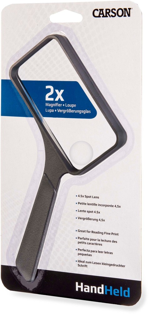 Carson 2x Rectangular Handheld Magnifier w/4.5x Spot Lens, Black, Small, SV-XP