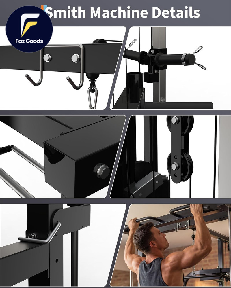 Smith Machine Heavy Duty Power Cage Squat Rack with Smith Bar LAT Pulldown