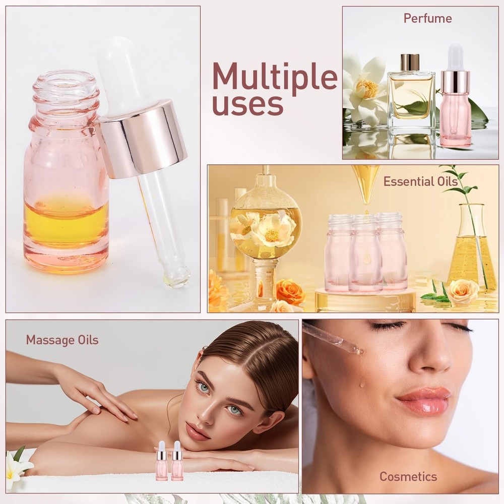 Kesell 8 Pack 5ml Pink Dropper Bottles, Empty Refillable Glass Sample Vials E...