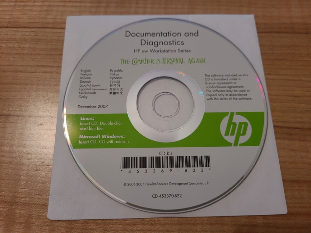HP WORKSTATION software for Windows and LINUX OS CD-ROM