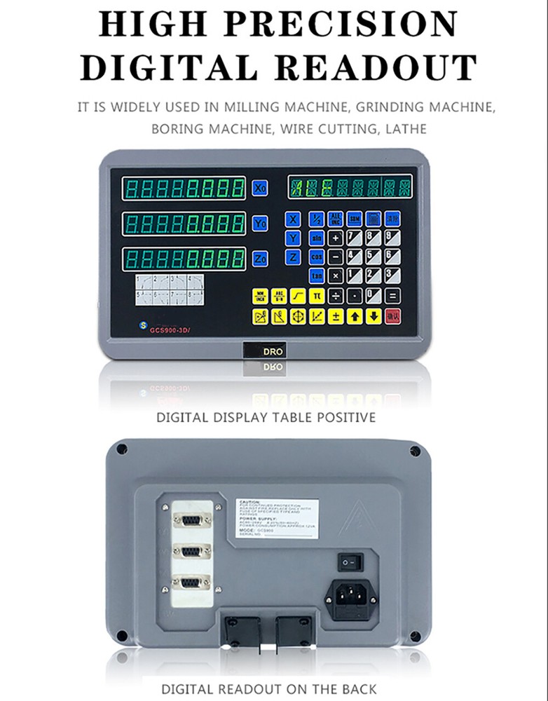 2Axis/3Axis Digital Readout DRO Display Linear Scale Encoder for Mill Lathe US