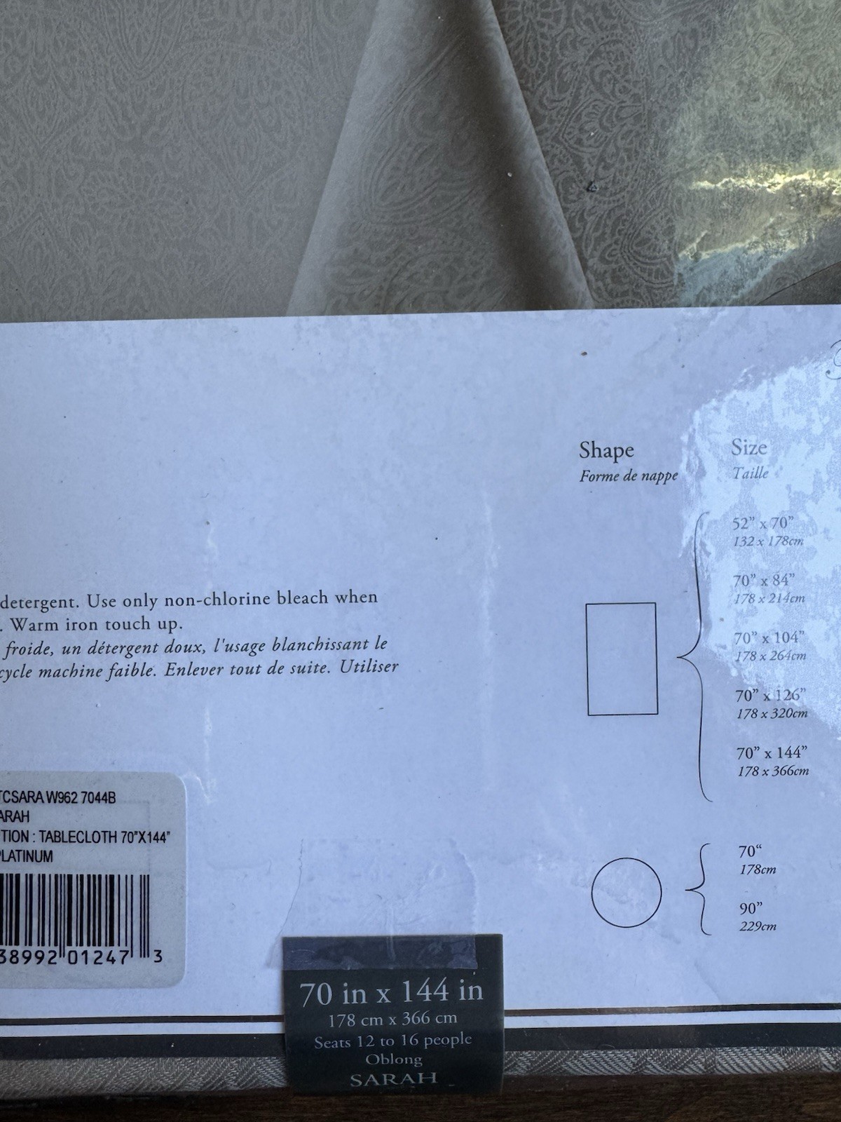 $90 NEW SARAH GRAY WATERFORD LINENS TABLECLOTH Oblong 70”x144” 12 To 16 Seats