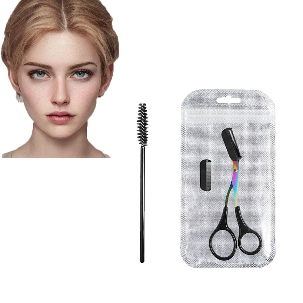 Eyebrow Scissors, Non-Slip Scissors with Comb and Compact, Black