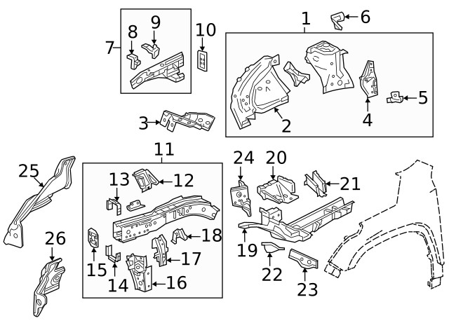 Driver Side Front Engine Compartment Inner Rail Front Reinforcement (23258727)
