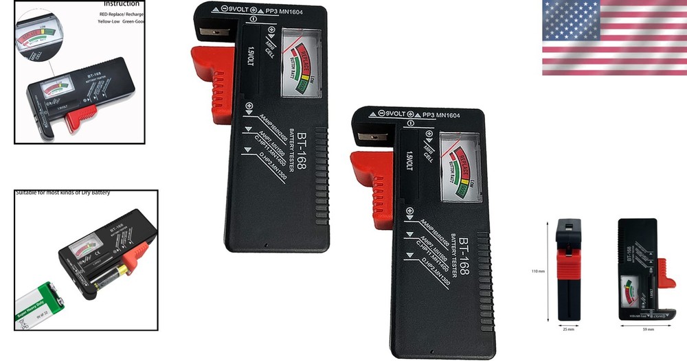 Lightweight Battery Tester - Universal Compatibility for All Sizes - 2 Pack
