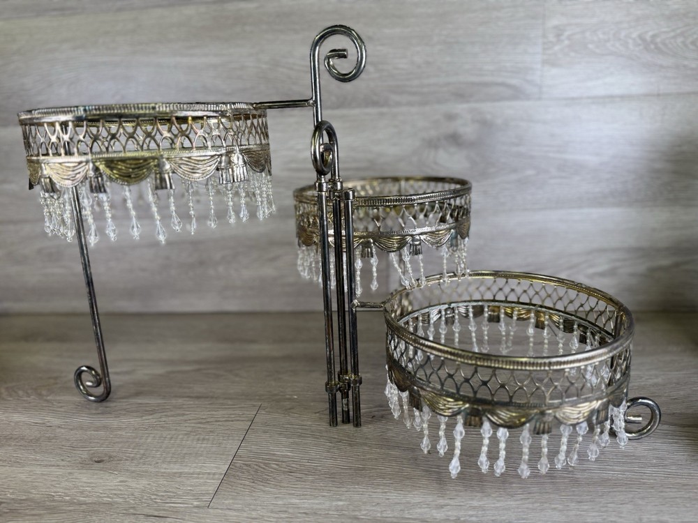 VTG Davco Silver Ltd. Three Tier Beaded Dessert Platform Beaded