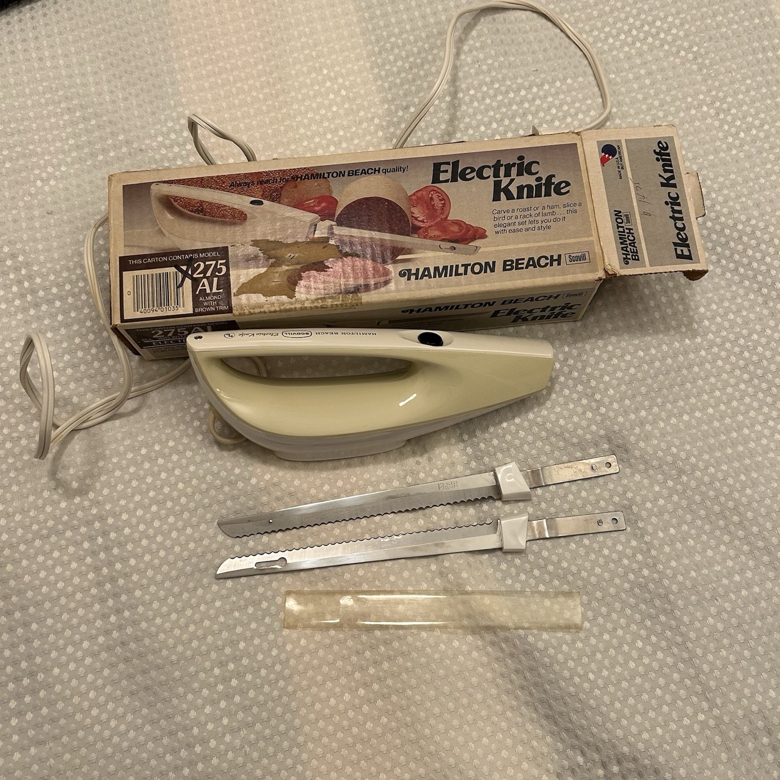 Hamilton Beach 275ALB Almond w/ Brown Trim Electric Knife  Made In U.S.A. Tested