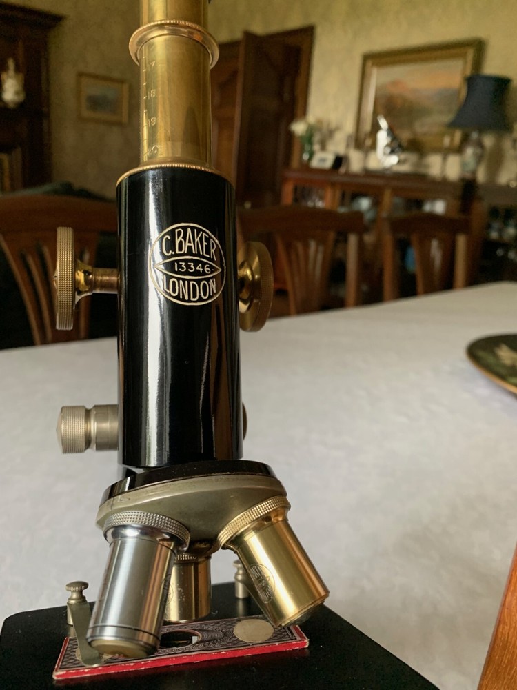 Antique C. Baker - Brass Monocular Microscope - circa 1920s, Cased