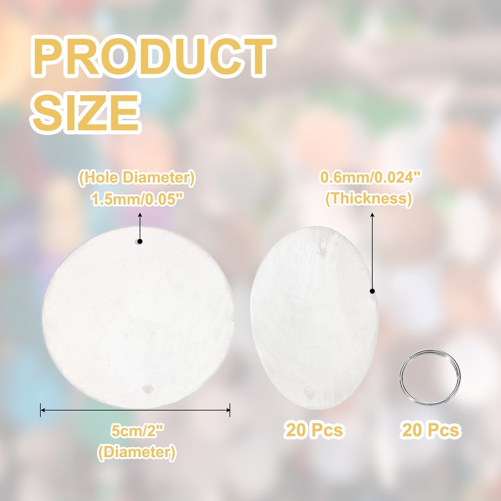 20Pcs Capiz Shells 5cm/2" Round Natural Shells with Silver Ring, White