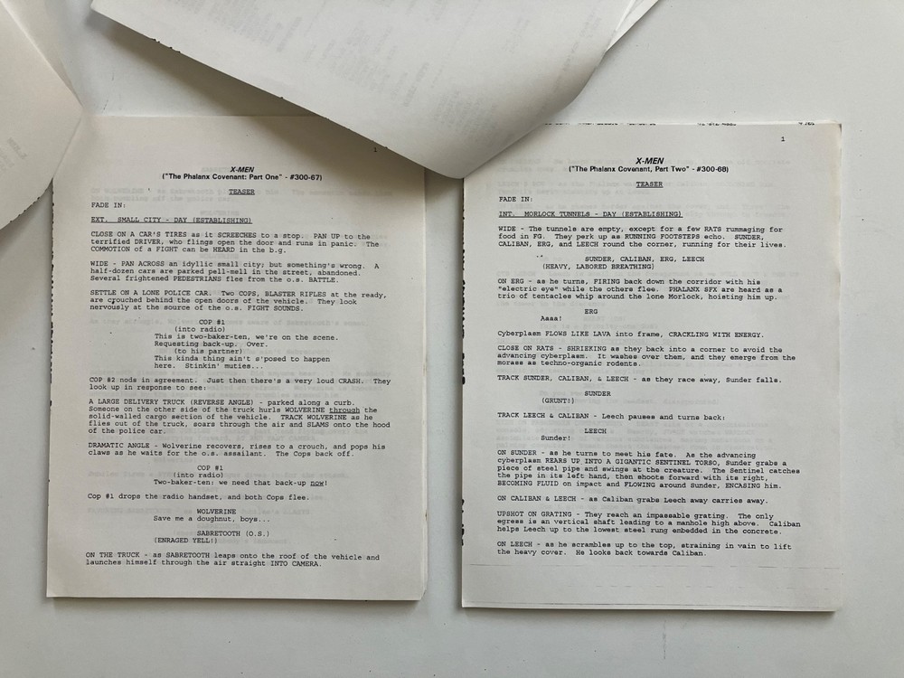 X-MEN AUTHENTIC 1st DRAFT SCRIPTS 'PHALANX COVENANT' Pts 1 & 2 + STUDIO TOPSHEET