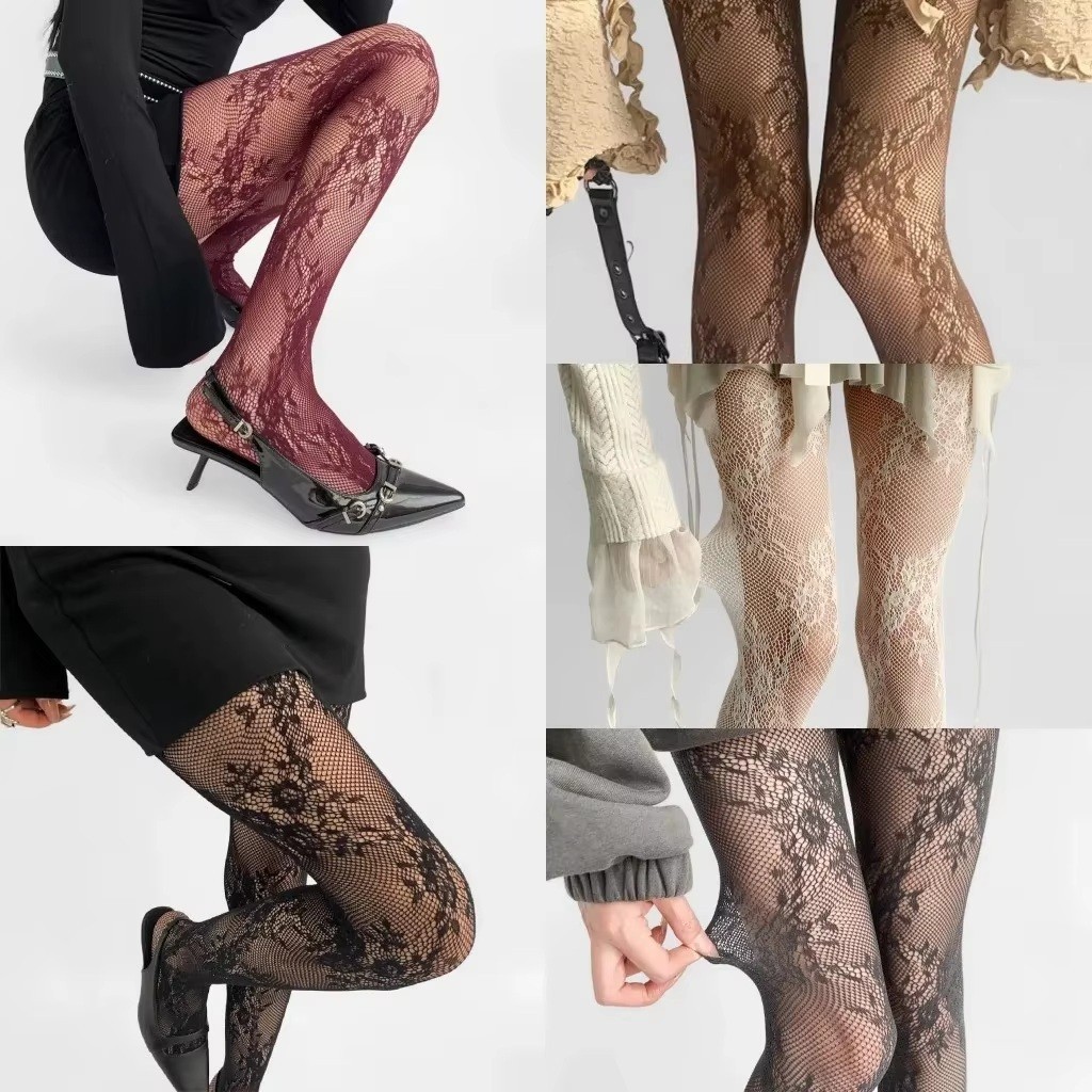 WOMENS FLORAL VINE LACE PATTERN FISHNET TIGHTS FLOWER MESH PANTYHOSE STOCKINGS