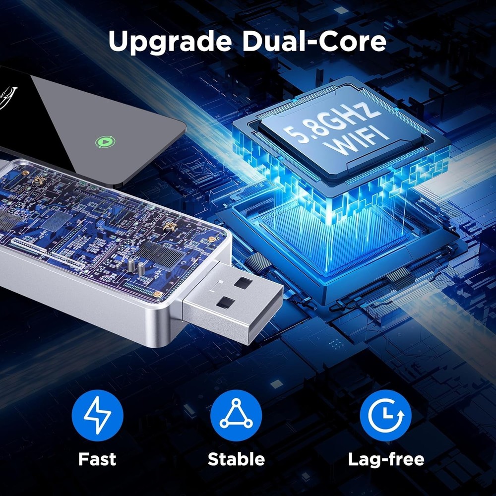 Wireless CarPlay Adapter Upgraded, Plug and Play, No Latency, Bluetooth & Wifi.