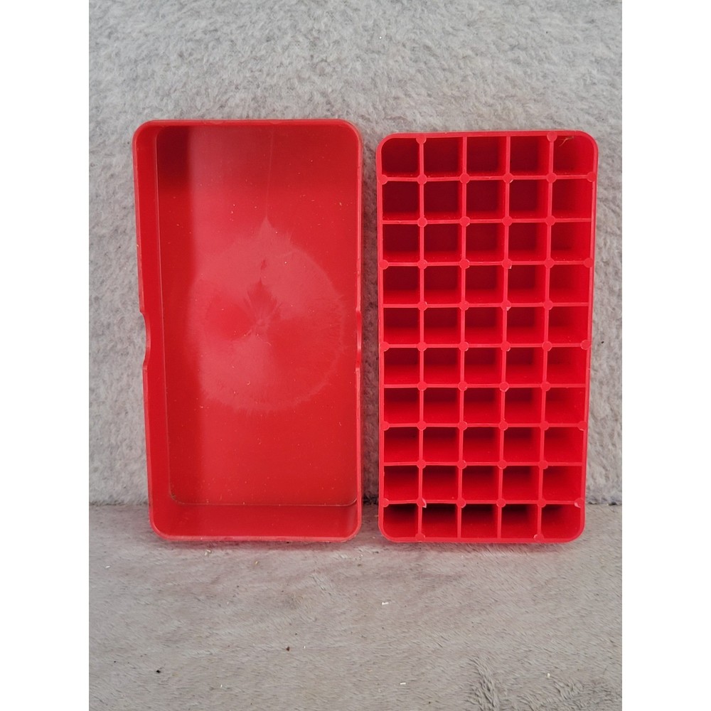 Red Plastic 50 Round Ammunition Storage Box Case with Grid Divider Tray