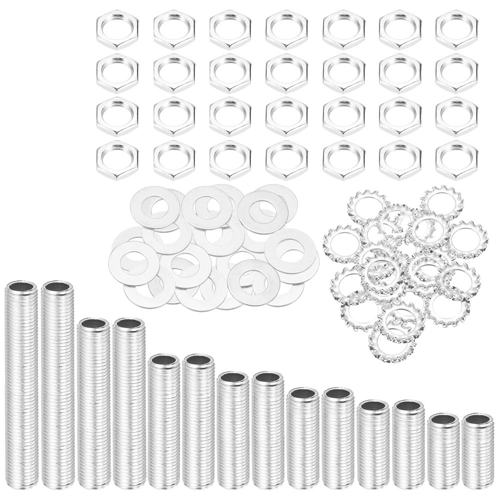 98Pcs 7 Size 1/4IP Lamp Pipe Kit with Lock Nuts Washers for Assembly, Silver