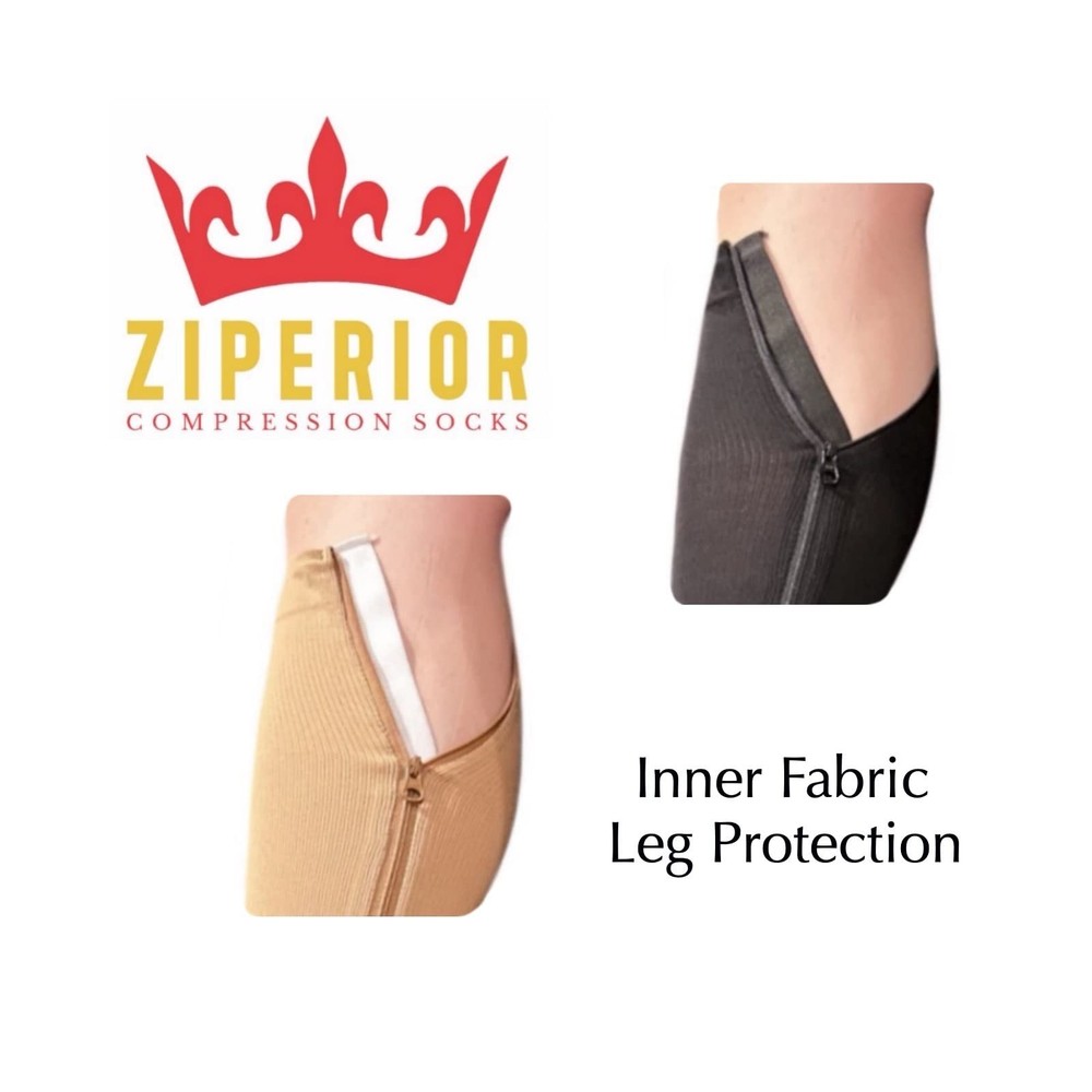 Inside Leg Zipper 20-30 mmHg Compression Grade Calf Open Toe Socks Black