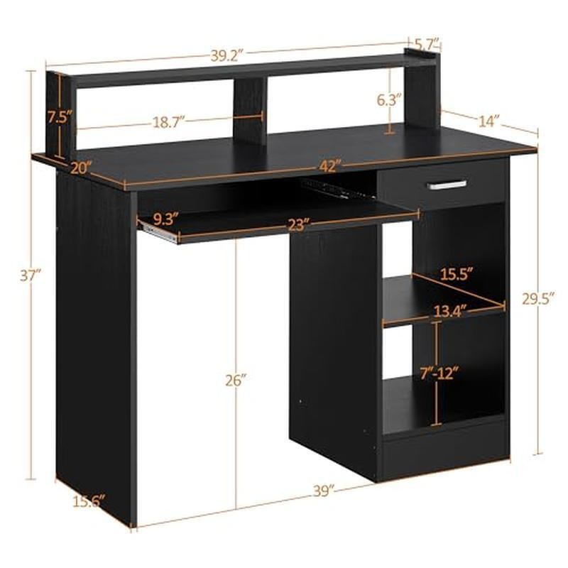 Home Office Computer Desk Drawers and Pull-Out Keyboard Tray Study Writing Desk