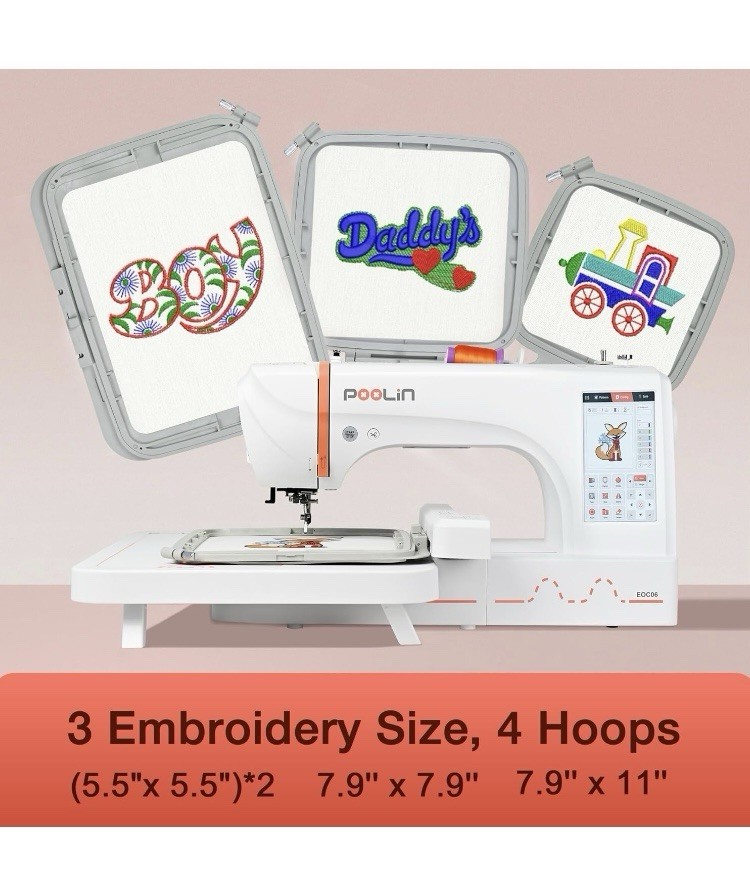 Poolin EOC06 Embroidery Machine Computerized with thread&bobbins&stabilizer