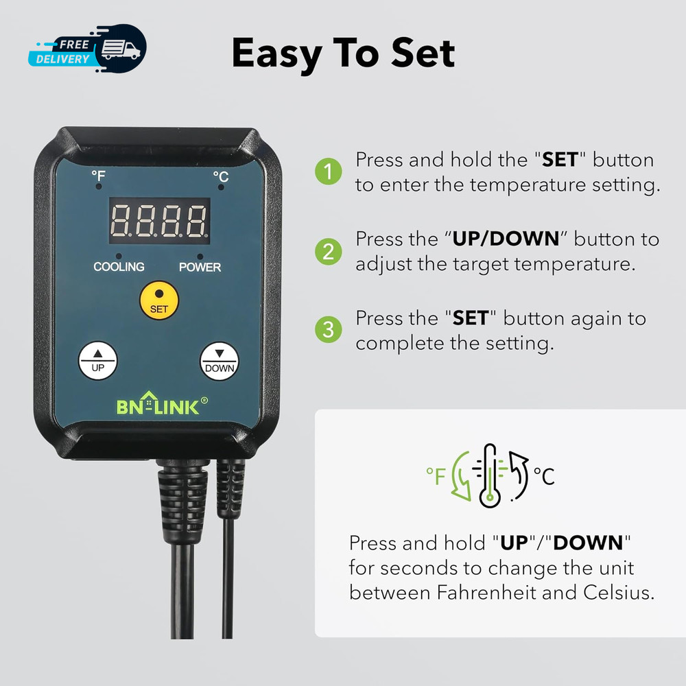 Digital Cooling Thermostat Controller, Temperature Controlled Outlet Attic Fan