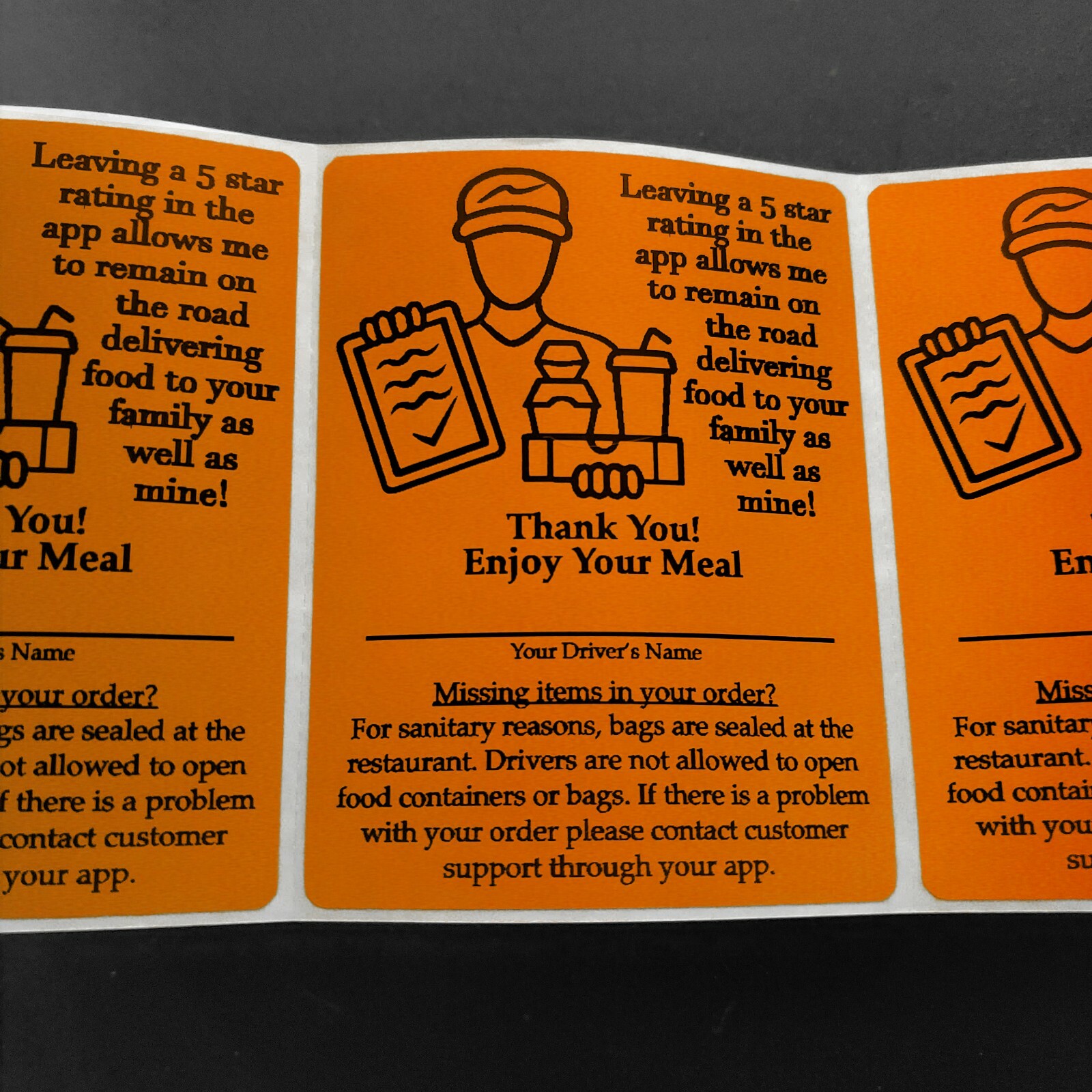 100 Food Delivery Labels Bag Seal 4" x 3" DoorDash Grubhub UberEats Sticker