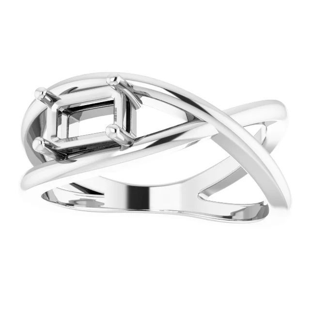 Emerald Cut 8x6mm Ring Mounting 925 Silver Solitaire Setting