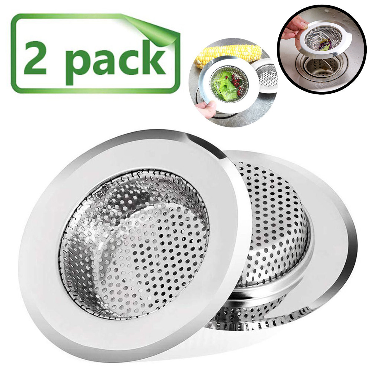 2PCS 4.5" Kitchen Bathroom Sink Strainer Stainless Steel Filter Drain Strainer