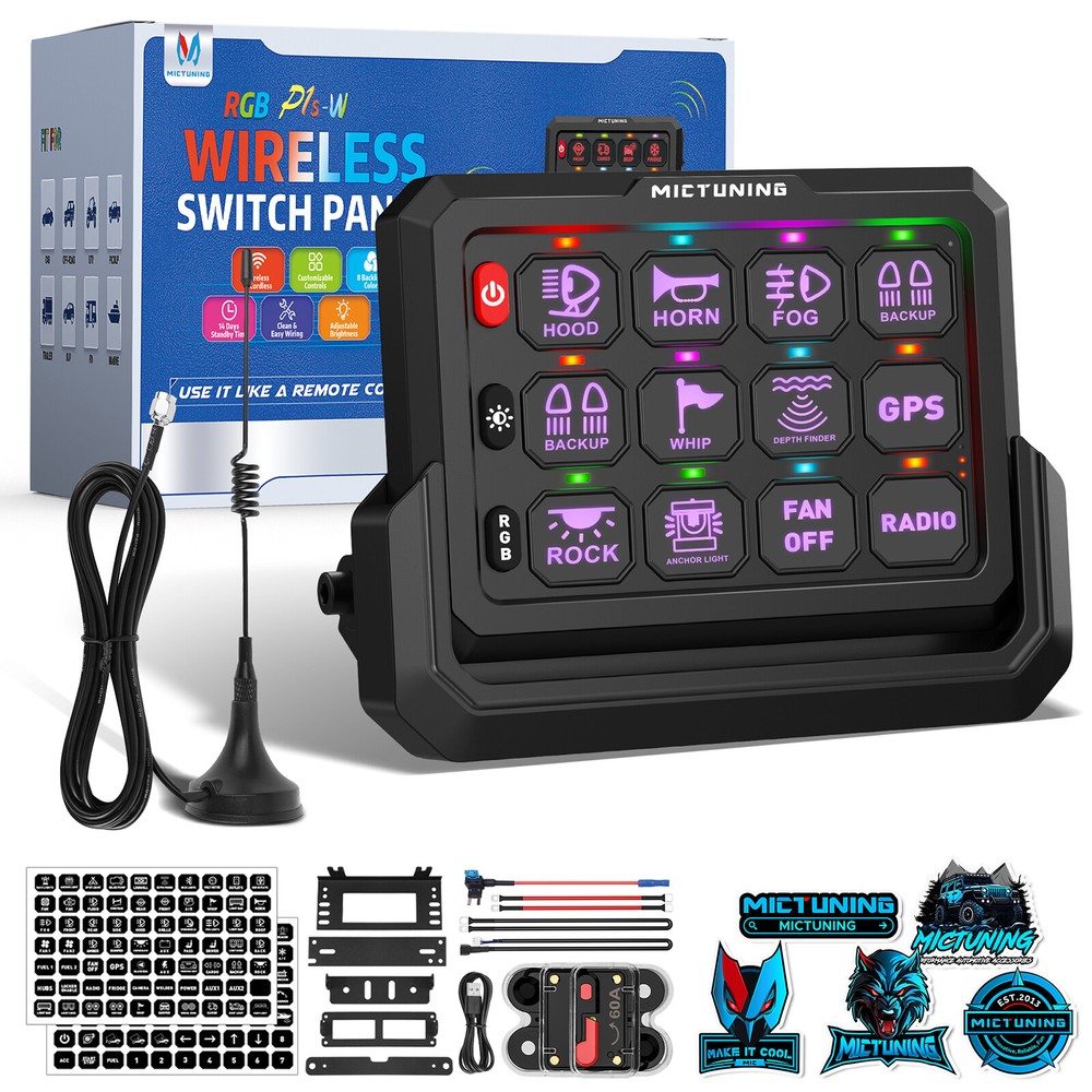 MICTUNING Wireless P1s 12 Gang Switch Panel LED Circuit Control Relay System Box