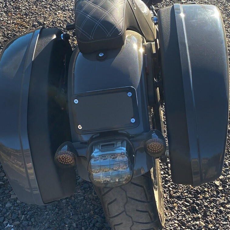 Black Curved Laydown License Plate Mount Bracket For Harley 3 Hole Mount