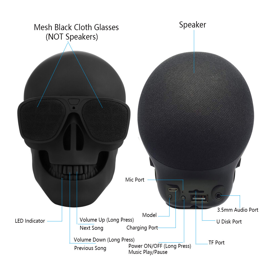 Skull Bluetooth Speakers Portable Wireless Speaker Support TF/U Disk/AUX