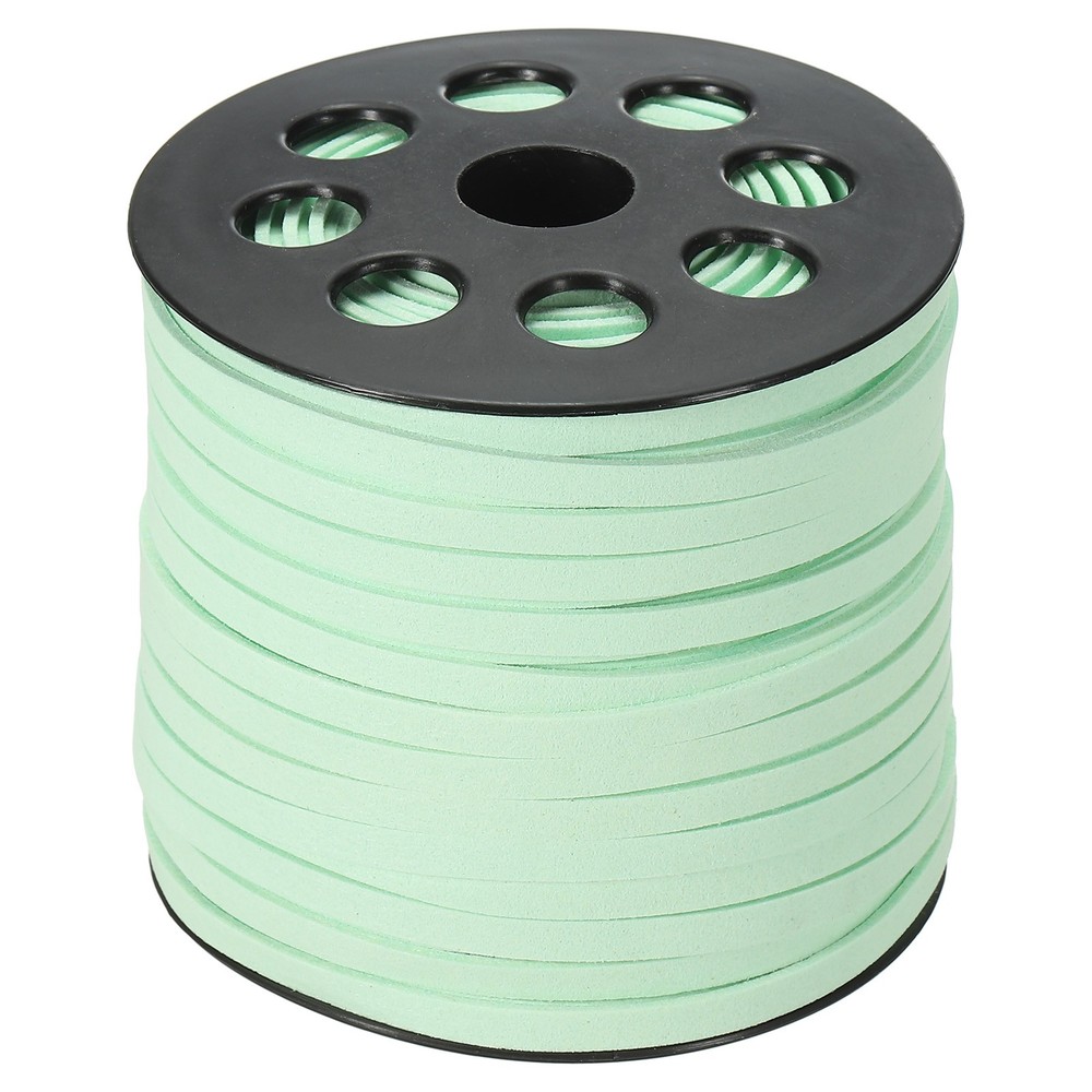 Suede Lanyard String with Roll Spool 50 Yard, Flat Microfiber Cord, Light Green
