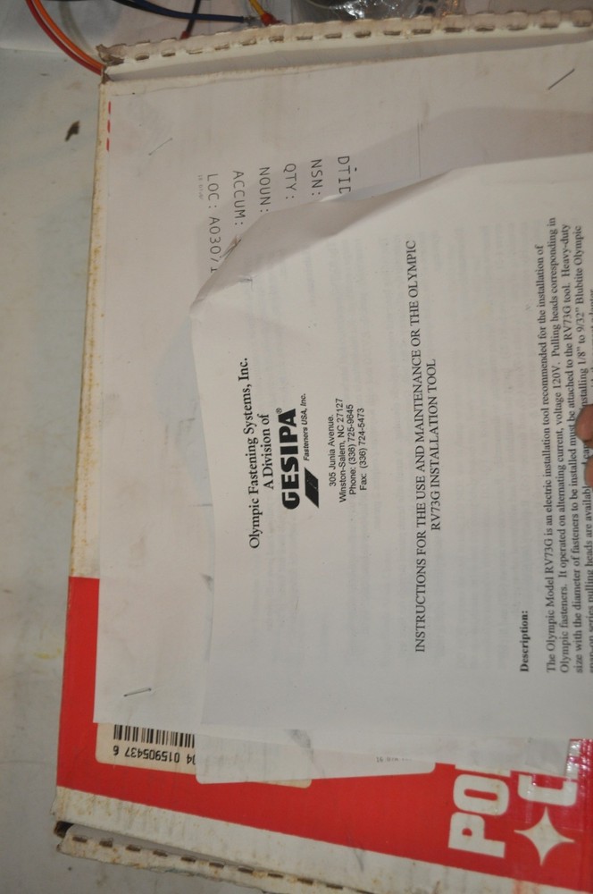 Olympic RV73G RIVITER PORTER CABLE NEW