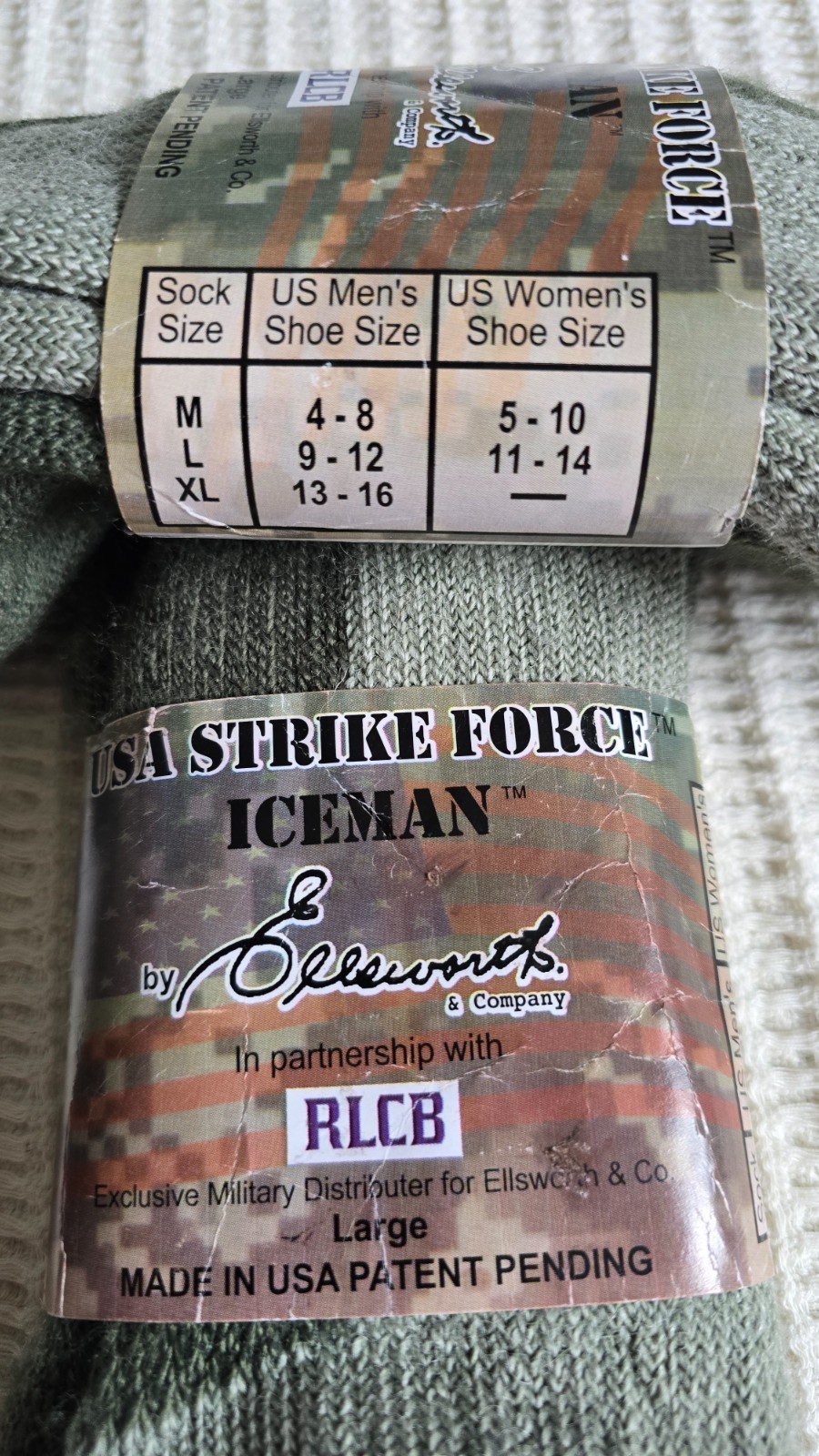 2 Pair USA STRIKE FORCE ICEMAN Men Large 9-12 Military Boot Socks Merino Alpaca
