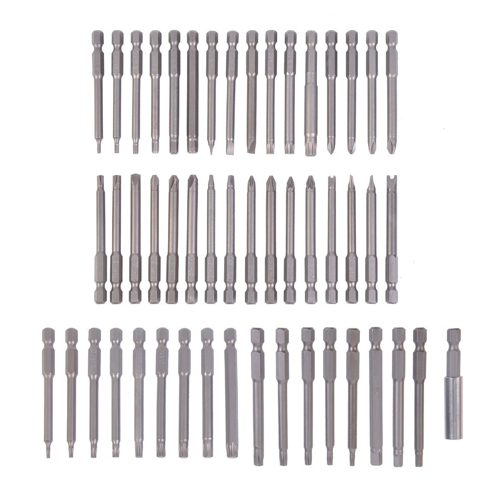 50Pcs Extra Long Security Bits Kit Hex Torx Star Spline Flat Screwdriver Bit Set