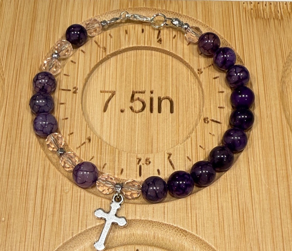 Religious rosary bracelet ,  Amethyst gemstone & orange agate 8mm