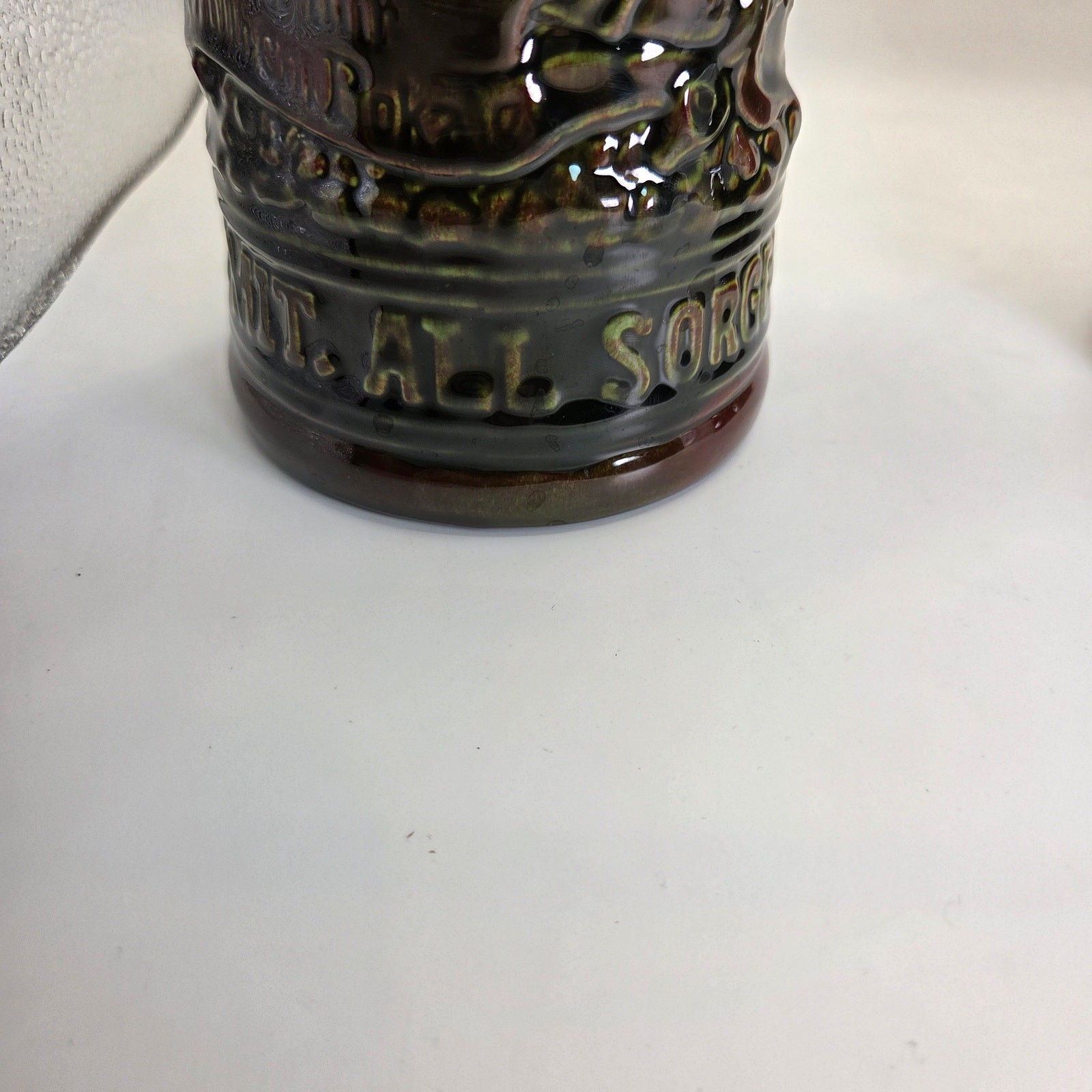 Vintage German Style Beer Steins Pair Signed “Sam :)” 8.5” Brown Glaze