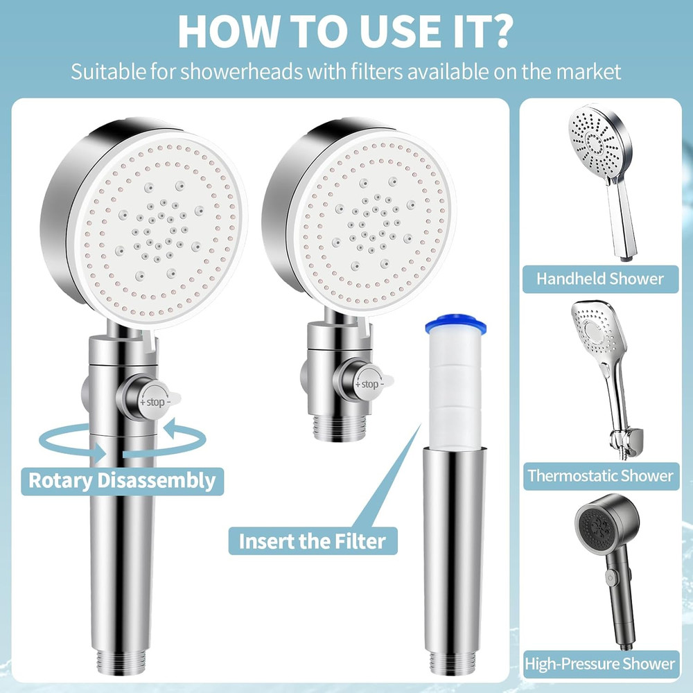 20 Pack Shower Filter Shower PP Cotton Filter Handheld, Replacement Tool Suitabl